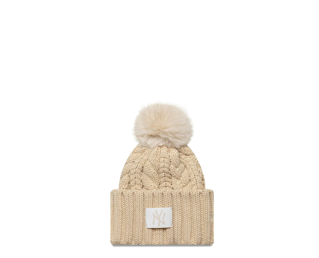 New Era Cable Knit Beanie New York Yankees Light Beige BJ - 60691156E-76